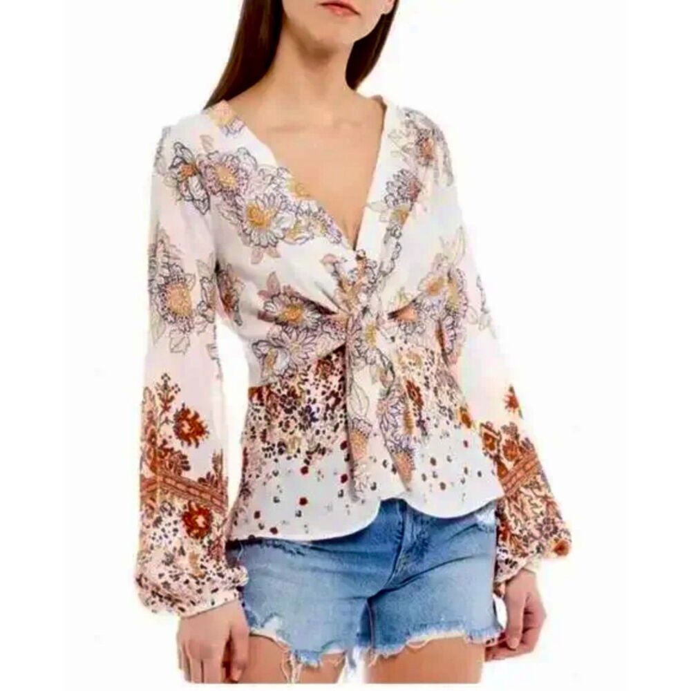 Free People Y2K blouse cropped top floral whimsy goth bohemian summer women S